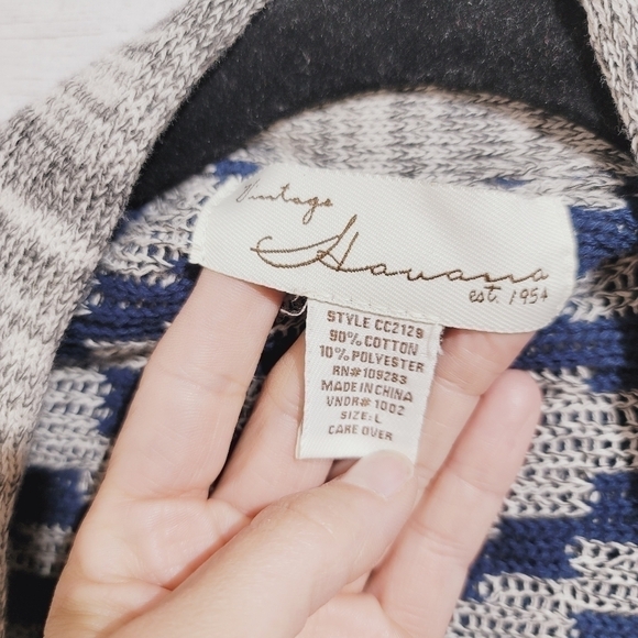 VINTAGE HAVANA TRIBAL FRINGE DUSTER NAVY & GRAY, SZ LARGE - Picture 7 of 14